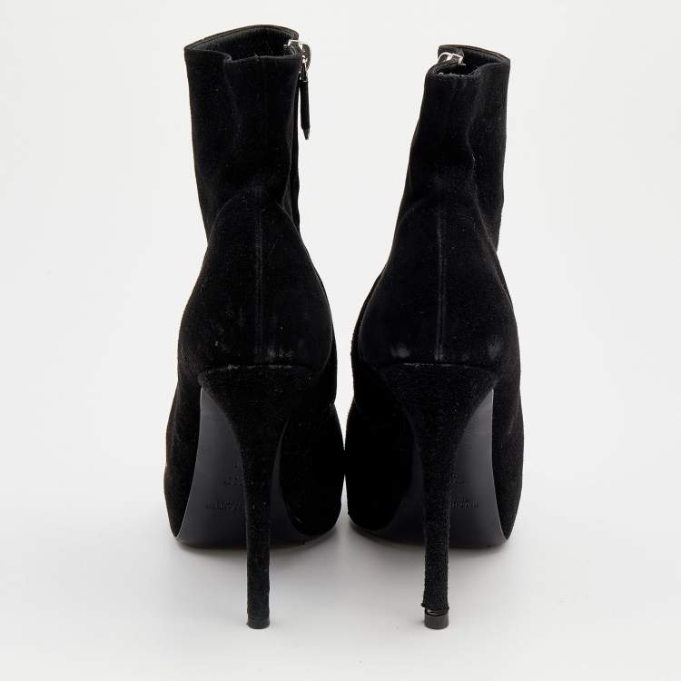 Pre Owned Ralph Lauren Black Suede Platform Ankle Length Boots Size 39