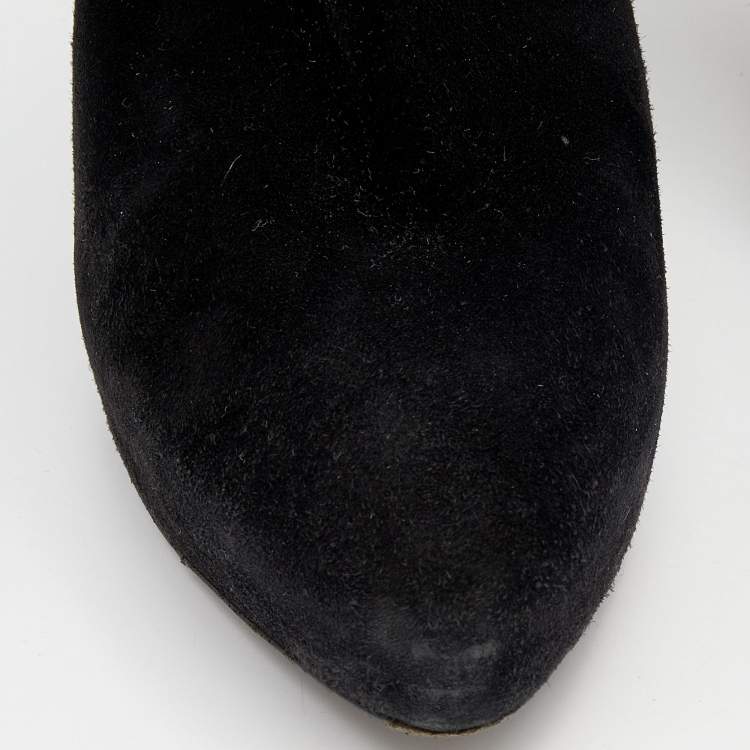 Pre Owned Ralph Lauren Black Suede Platform Ankle Length Boots Size 39