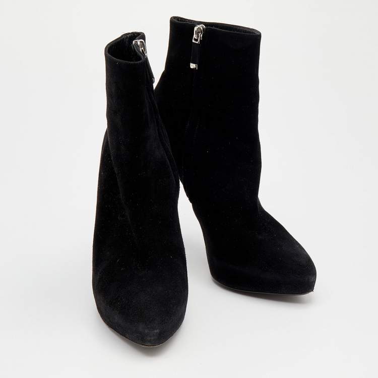 Pre Owned Ralph Lauren Black Suede Platform Ankle Length Boots Size 39
