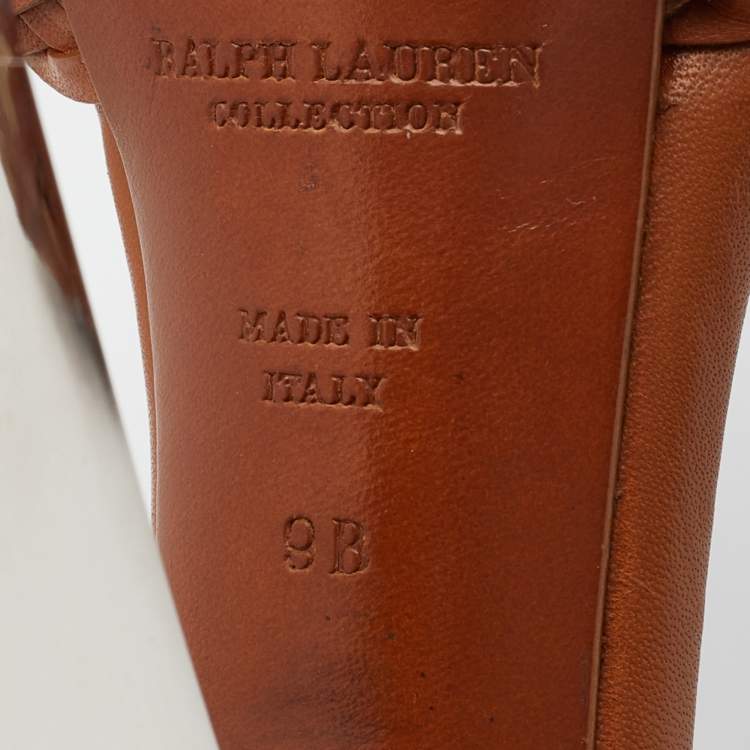 Pre Owned Ralph Lauren Brown Leather Platform Ankle Strap Sandals Size 39