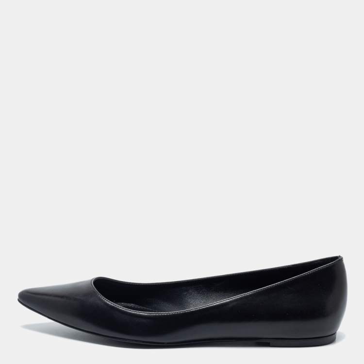 Pre Owned Ralph Lauren Black Leather Ballet Flats Size 38.5