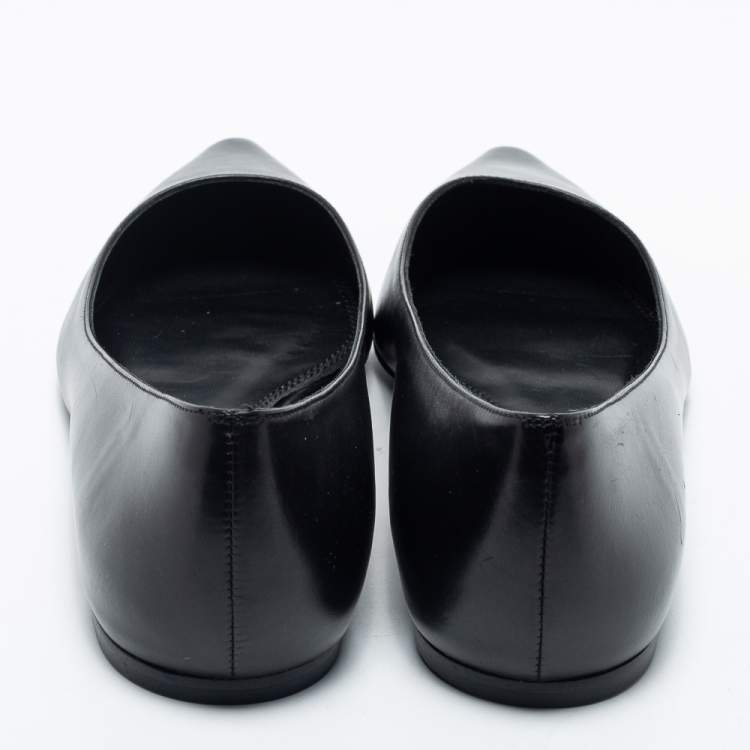Pre Owned Ralph Lauren Black Leather Ballet Flats Size 38.5