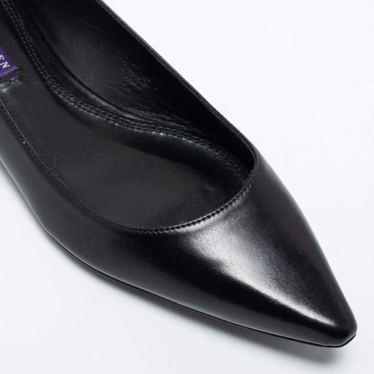 Pre Owned Ralph Lauren Black Leather Ballet Flats Size 38.5