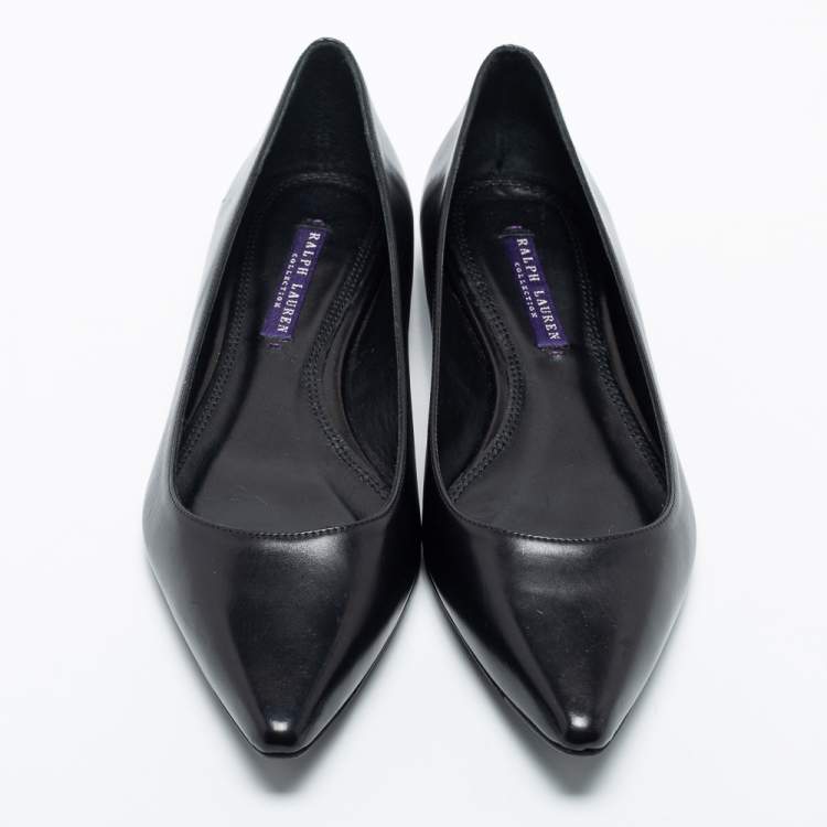 Pre Owned Ralph Lauren Black Leather Ballet Flats Size 38.5