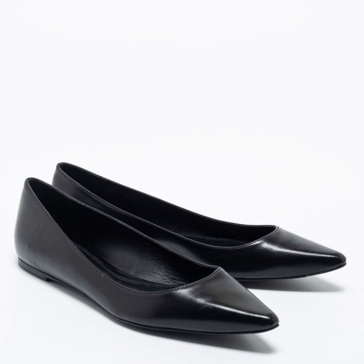 Pre Owned Ralph Lauren Black Leather Ballet Flats Size 38.5