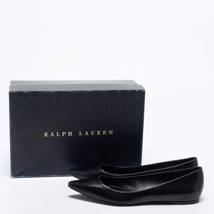 Pre Owned Ralph Lauren Black Leather Ballet Flats Size 38.5