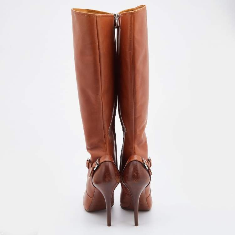 Pre Owned Ralph Lauren Tan Leather Knee Length Boot Size 38.5
