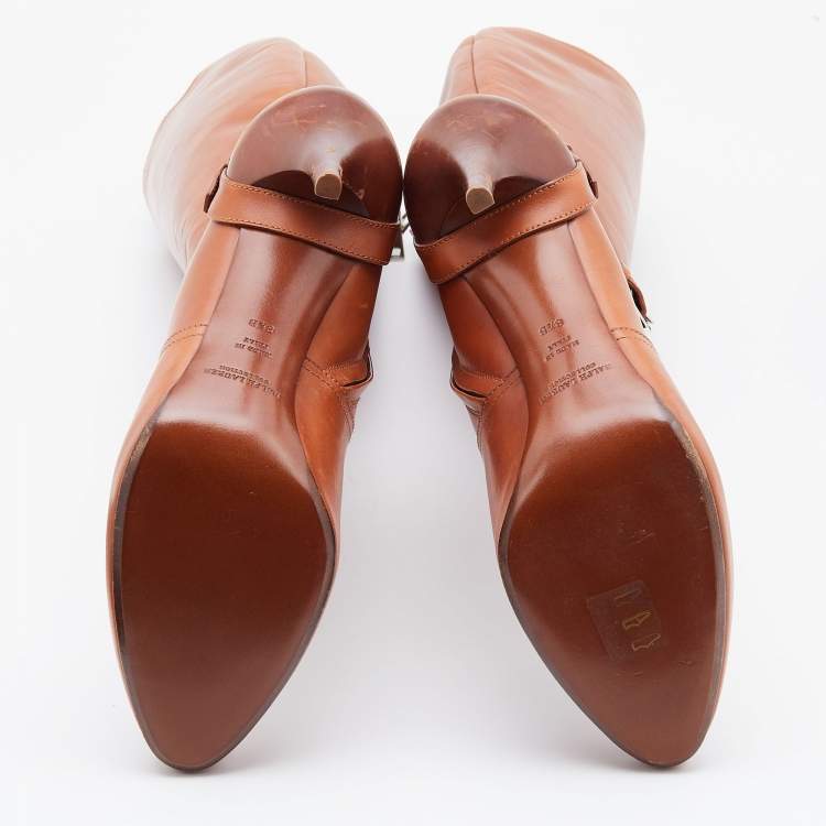 Pre Owned Ralph Lauren Tan Leather Knee Length Boot Size 38.5