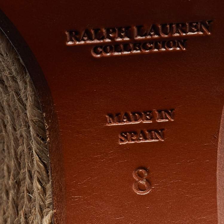 Pre Owned Ralph Lauren Brown Leather Wedge Platform Espadrille Sandals Size 38