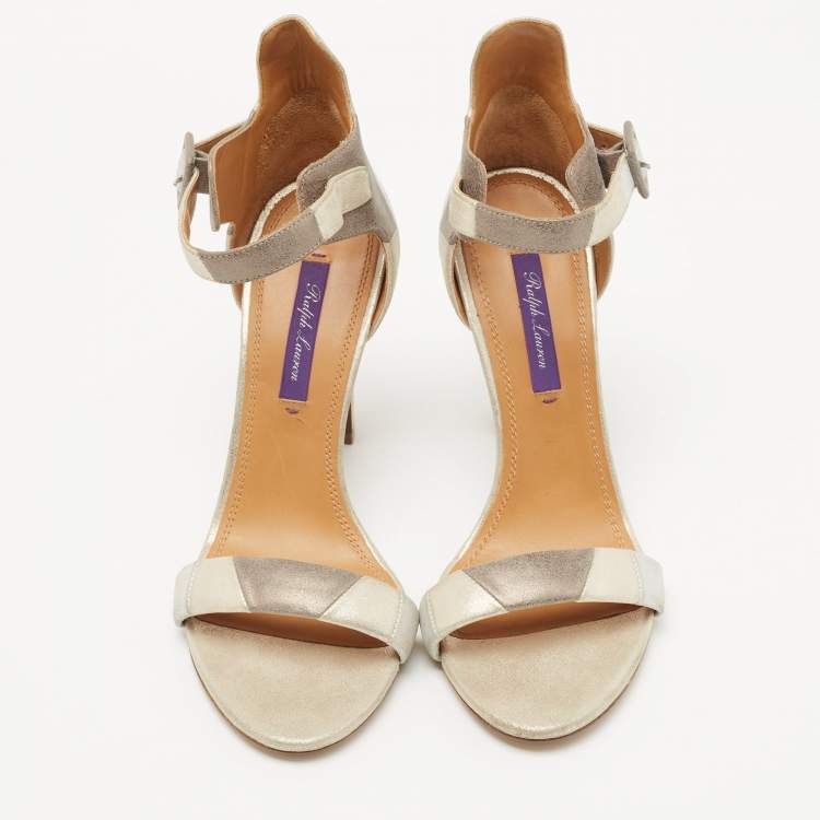 Pre Owned Ralph Lauren Metallic Glitter Suede Ankle Strap Sandals Size 38