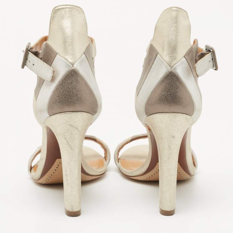 Pre Owned Ralph Lauren Metallic Glitter Suede Ankle Strap Sandals Size 38
