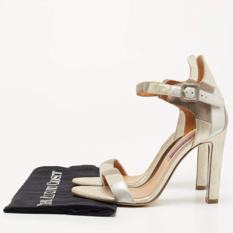 Pre Owned Ralph Lauren Metallic Glitter Suede Ankle Strap Sandals Size 38