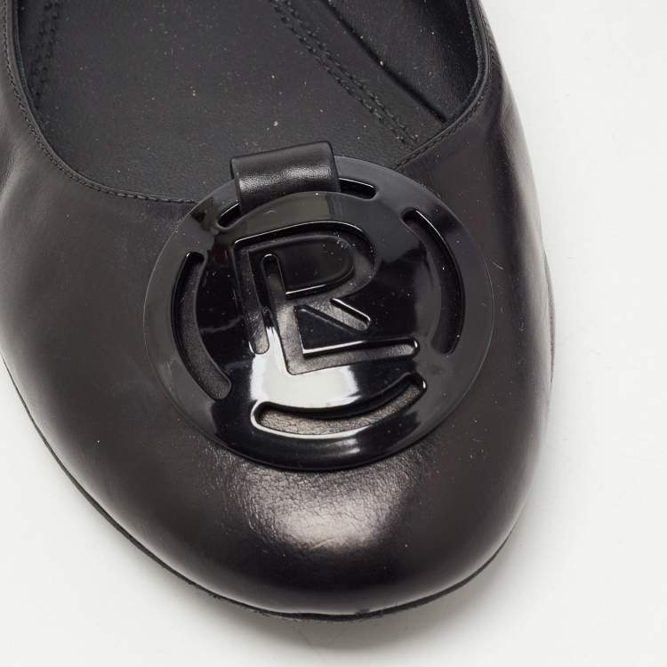 Pre Owned Ralph Lauren Black Leather Ballet Flats Size 41