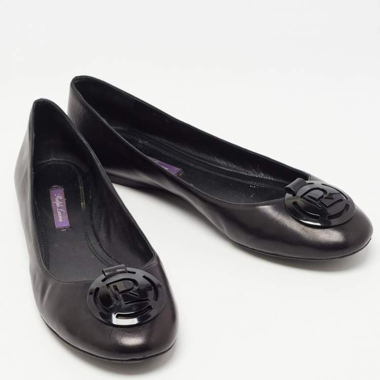 Pre Owned Ralph Lauren Black Leather Ballet Flats Size 41