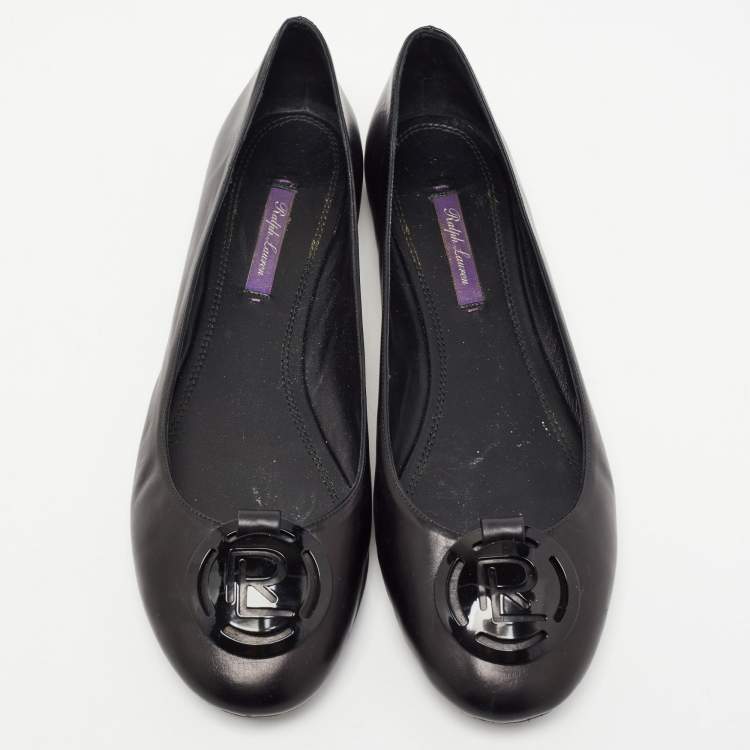 Pre Owned Ralph Lauren Black Leather Ballet Flats Size 41