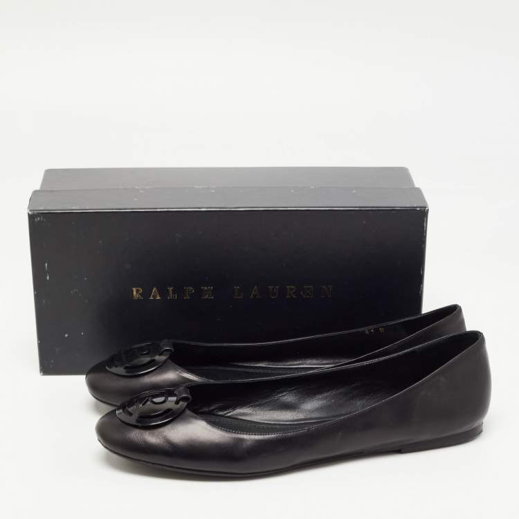 Pre Owned Ralph Lauren Black Leather Ballet Flats Size 41