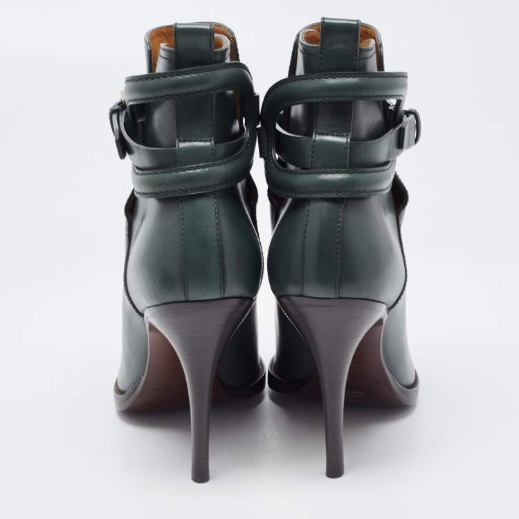 Pre Owned Ralph Lauren Dark Green Leather Ankle Boots Size 39