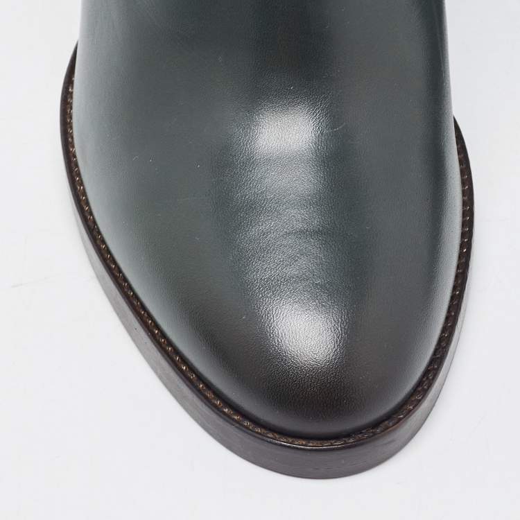 Pre Owned Ralph Lauren Dark Green Leather Ankle Boots Size 39