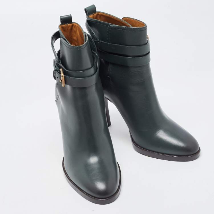 Pre Owned Ralph Lauren Dark Green Leather Ankle Boots Size 39