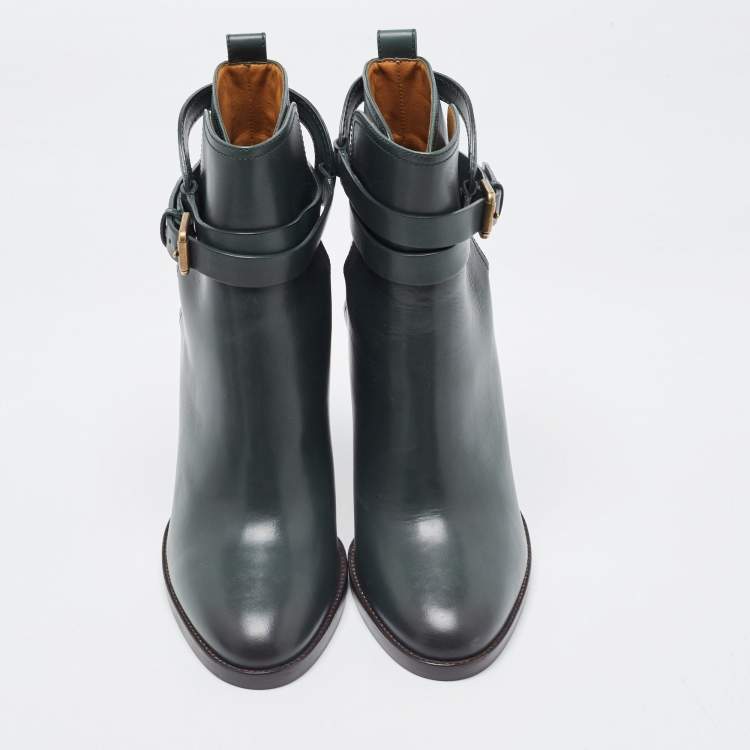 Pre Owned Ralph Lauren Dark Green Leather Ankle Boots Size 39