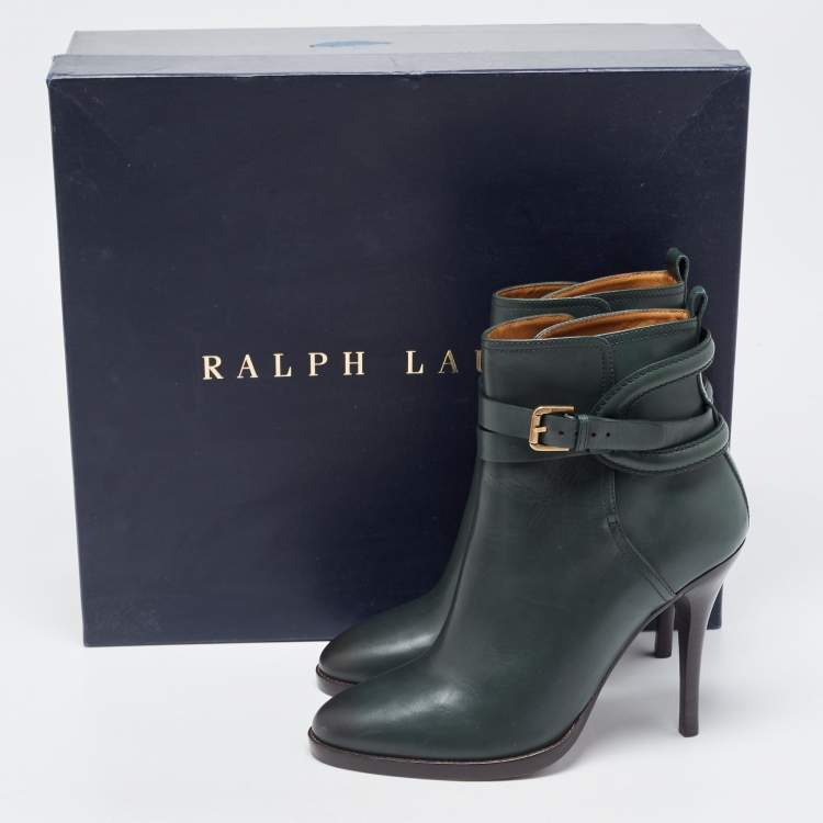 Pre Owned Ralph Lauren Dark Green Leather Ankle Boots Size 39