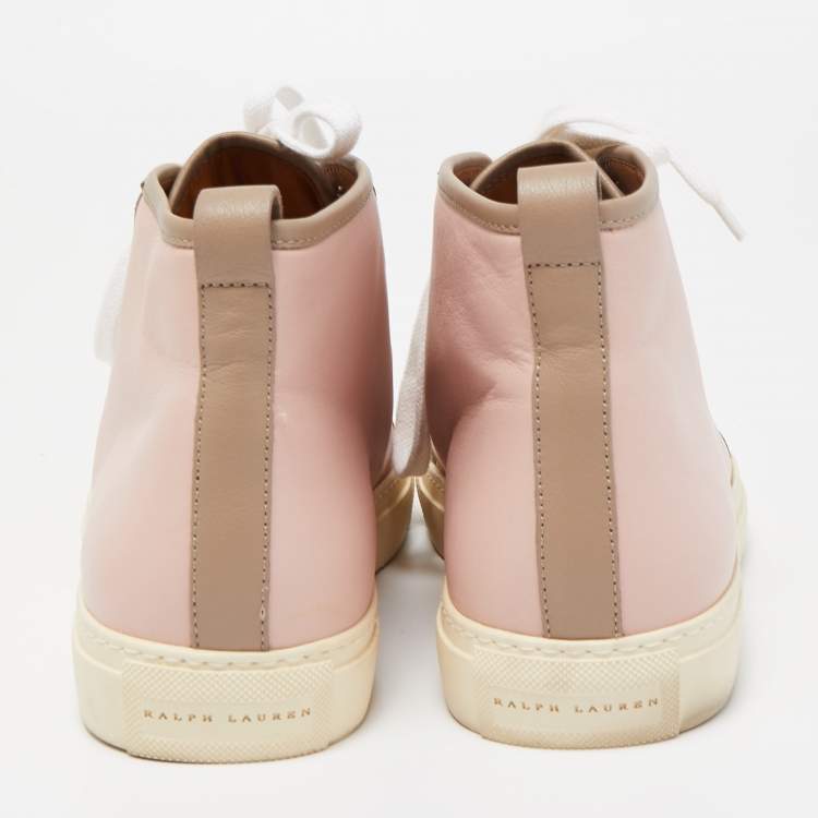 Pre Owned Ralph Lauren Pink/Brown Leather High Top Sneakers Size 40