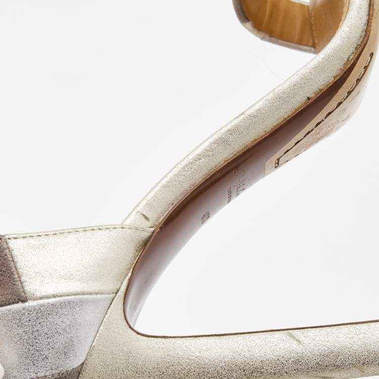Pre Owned Ralph Lauren Tricolor Nubuck Leather Ankle Strap Sandals Size 40