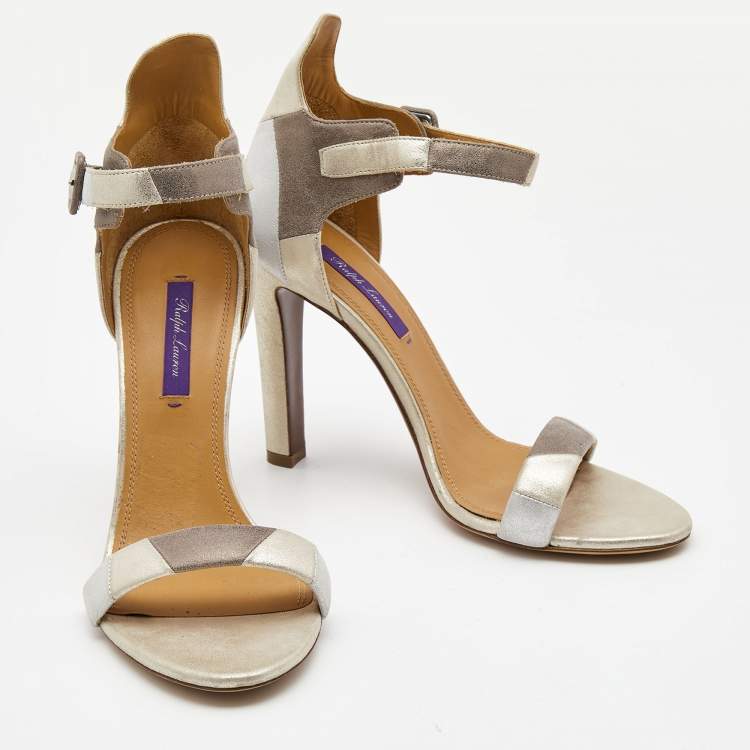Pre Owned Ralph Lauren Tricolor Nubuck Leather Ankle Strap Sandals Size 40