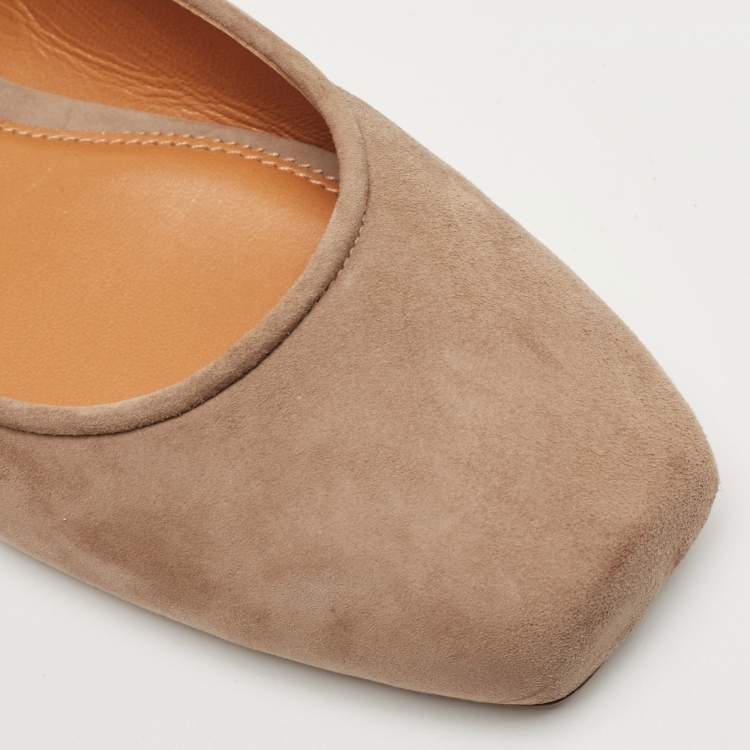 Pre Owned Ralph Lauren Brown Suede Ankle Wrap Ballet Flats Size 37