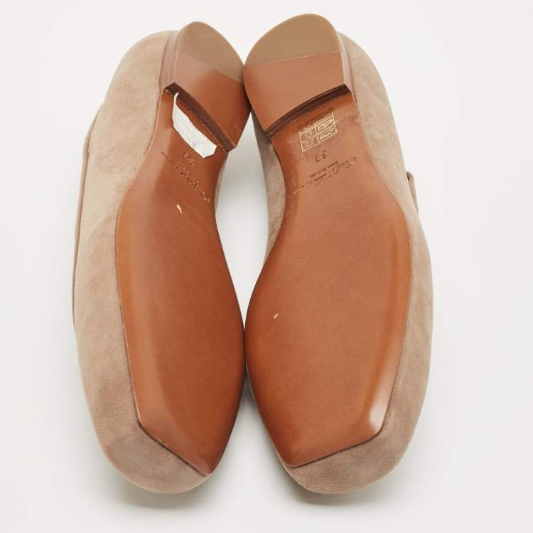 Pre Owned Ralph Lauren Brown Suede Ankle Wrap Ballet Flats Size 37