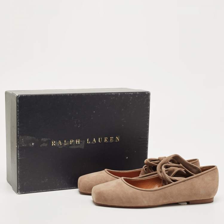Pre Owned Ralph Lauren Brown Suede Ankle Wrap Ballet Flats Size 37