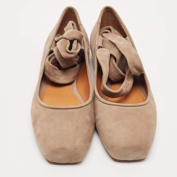Pre Owned Ralph Lauren Brown Suede Ankle Wrap Ballet Flats Size 37