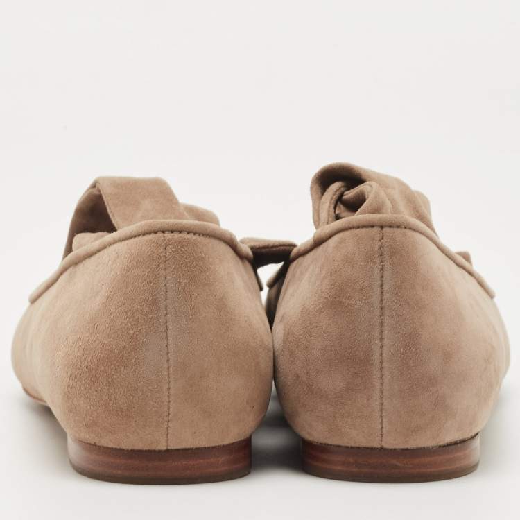 Pre Owned Ralph Lauren Brown Suede Ankle Wrap Ballet Flats Size 37