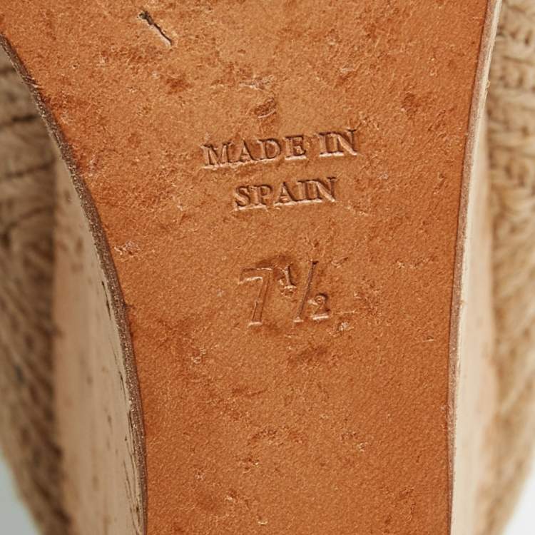 Pre Owned Ralph Lauren Turquoise Leather and Jute Cork Wedge Ankle Strap Sandals Size 37.5