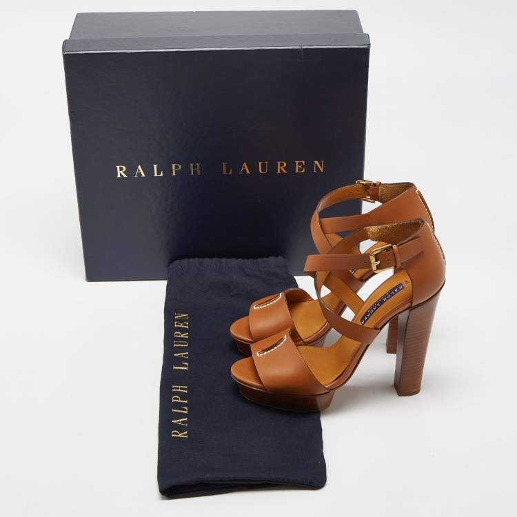 Pre Owned Ralph Lauren Collection Brown Leather Alannah Platform Ankle Strap Sandals Size 36