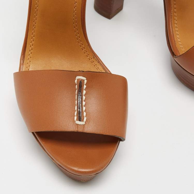 Pre Owned Ralph Lauren Collection Brown Leather Alannah Platform Ankle Strap Sandals Size 36