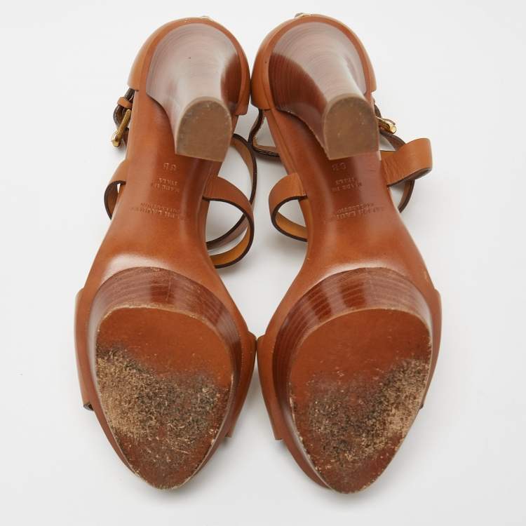 Pre Owned Ralph Lauren Collection Brown Leather Alannah Platform Ankle Strap Sandals Size 36