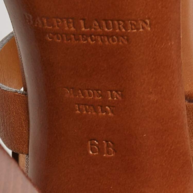 Pre Owned Ralph Lauren Collection Brown Leather Alannah Platform Ankle Strap Sandals Size 36