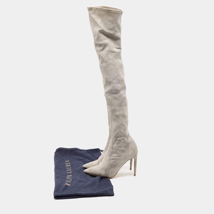 Pre Owned Ralph Lauren Grey Suede Knee Length Boots Size 37.5