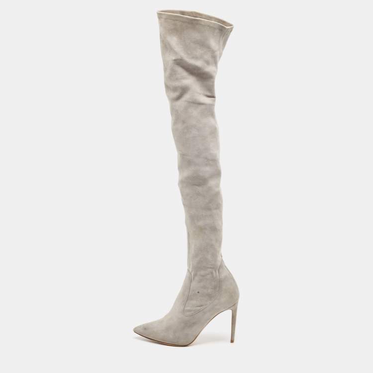 Pre Owned Ralph Lauren Grey Suede Knee Length Boots Size 37.5