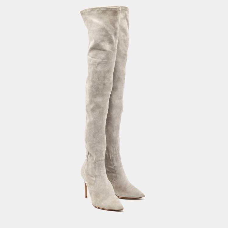 Pre Owned Ralph Lauren Grey Suede Knee Length Boots Size 37.5