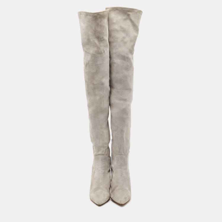 Pre Owned Ralph Lauren Grey Suede Knee Length Boots Size 37.5