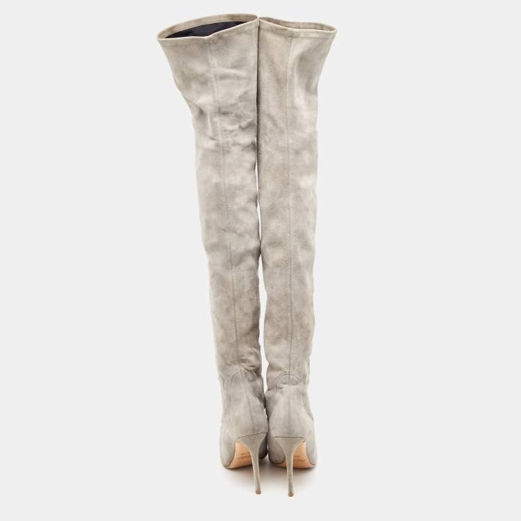 Pre Owned Ralph Lauren Grey Suede Knee Length Boots Size 37.5
