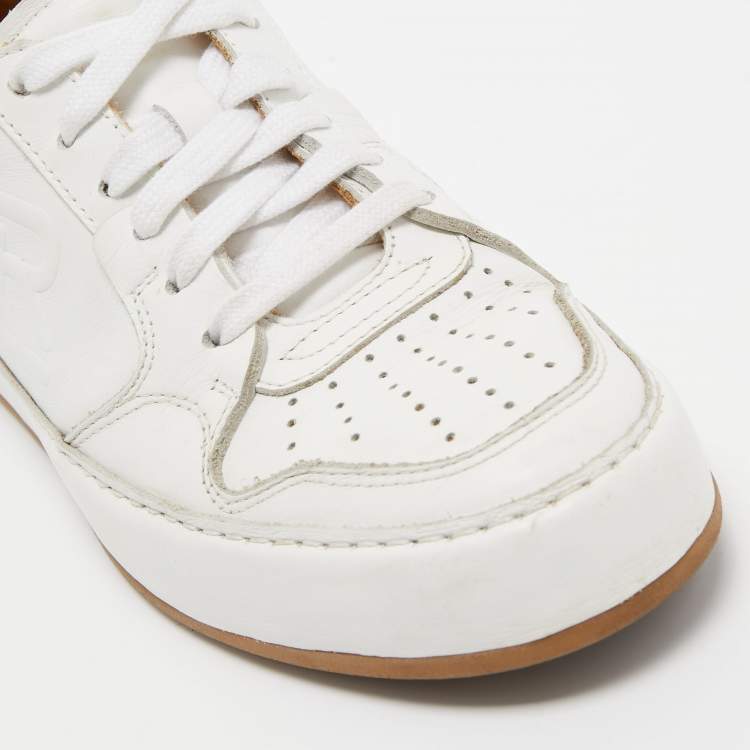 Pre Owned Ralph Lauren White Leather Lace Up Sneakers Size 36.5