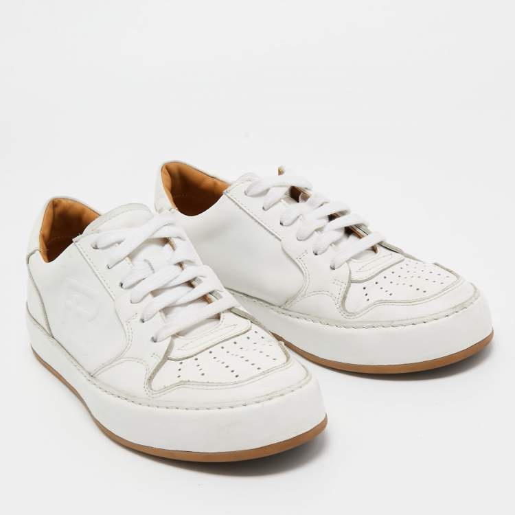Pre Owned Ralph Lauren White Leather Lace Up Sneakers Size 36.5