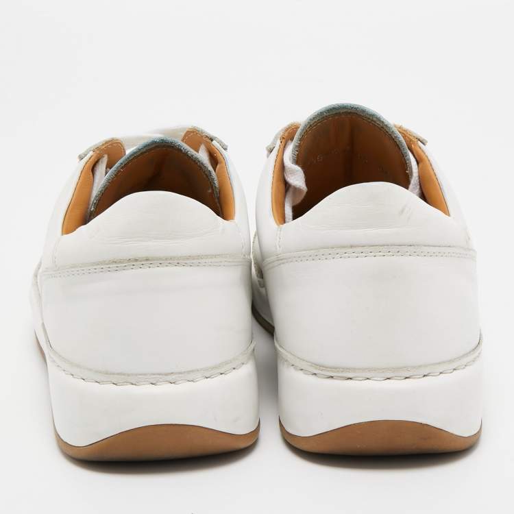Pre Owned Ralph Lauren White Leather Lace Up Sneakers Size 36.5