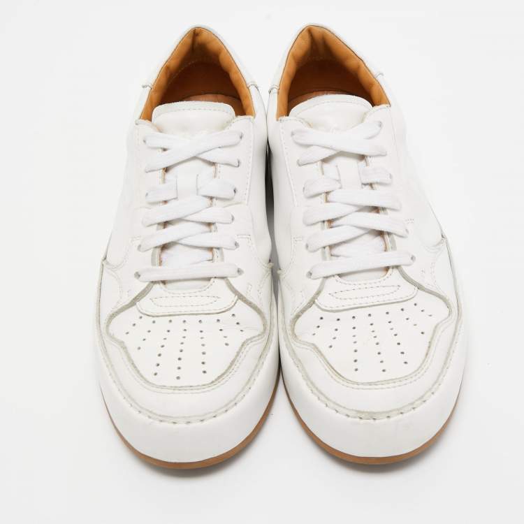 Pre Owned Ralph Lauren White Leather Lace Up Sneakers Size 36.5
