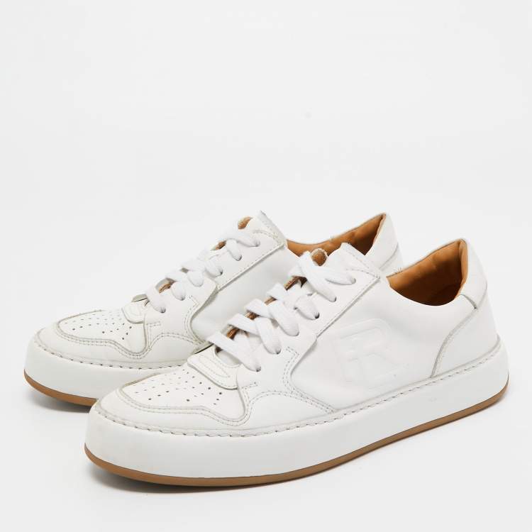 Pre Owned Ralph Lauren White Leather Lace Up Sneakers Size 36.5