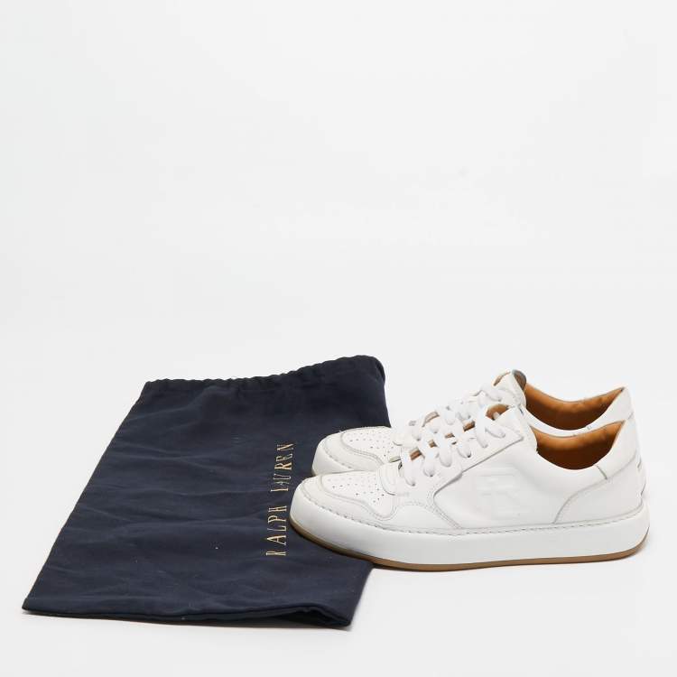 Pre Owned Ralph Lauren White Leather Lace Up Sneakers Size 36.5