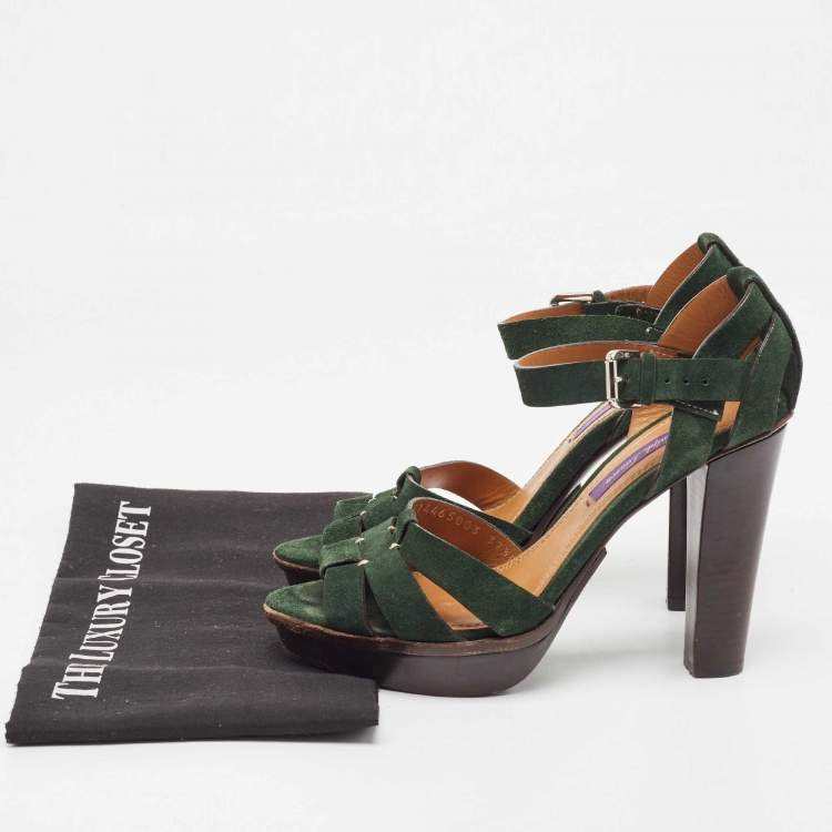 Pre Owned Ralph Lauren Green Suede Ankle Strap Sandals Size 37.5